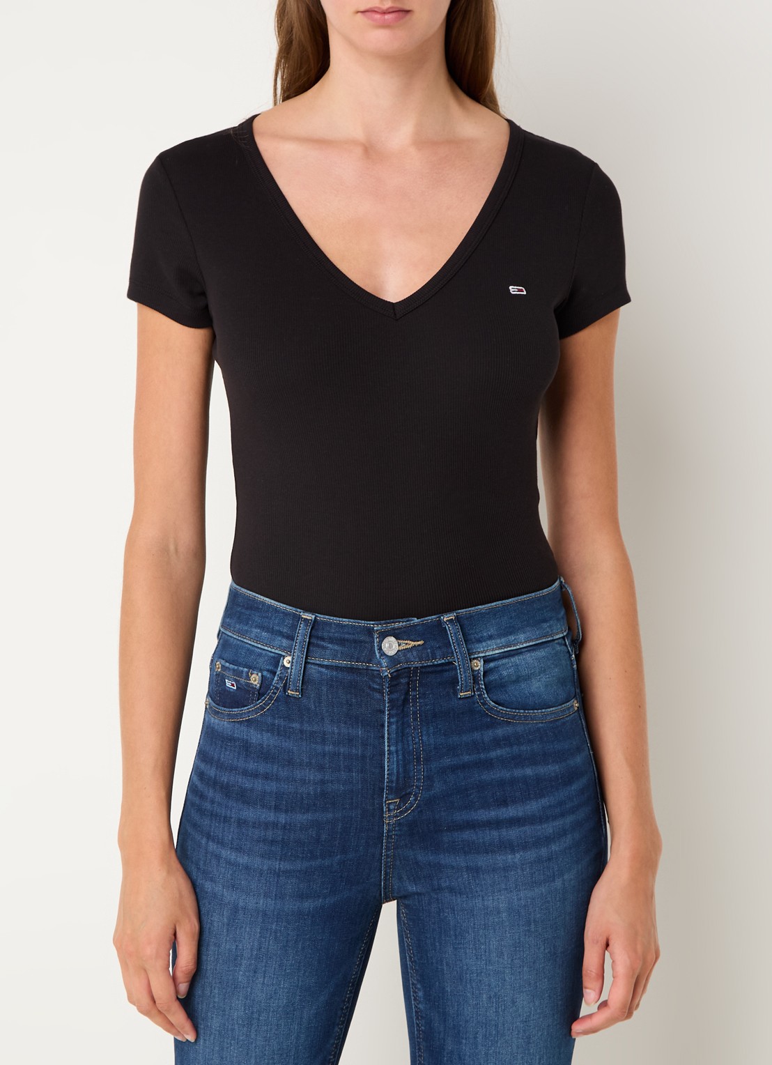 Tommy Hilfiger Fijngebreid T-shirt met logo - detail zwart