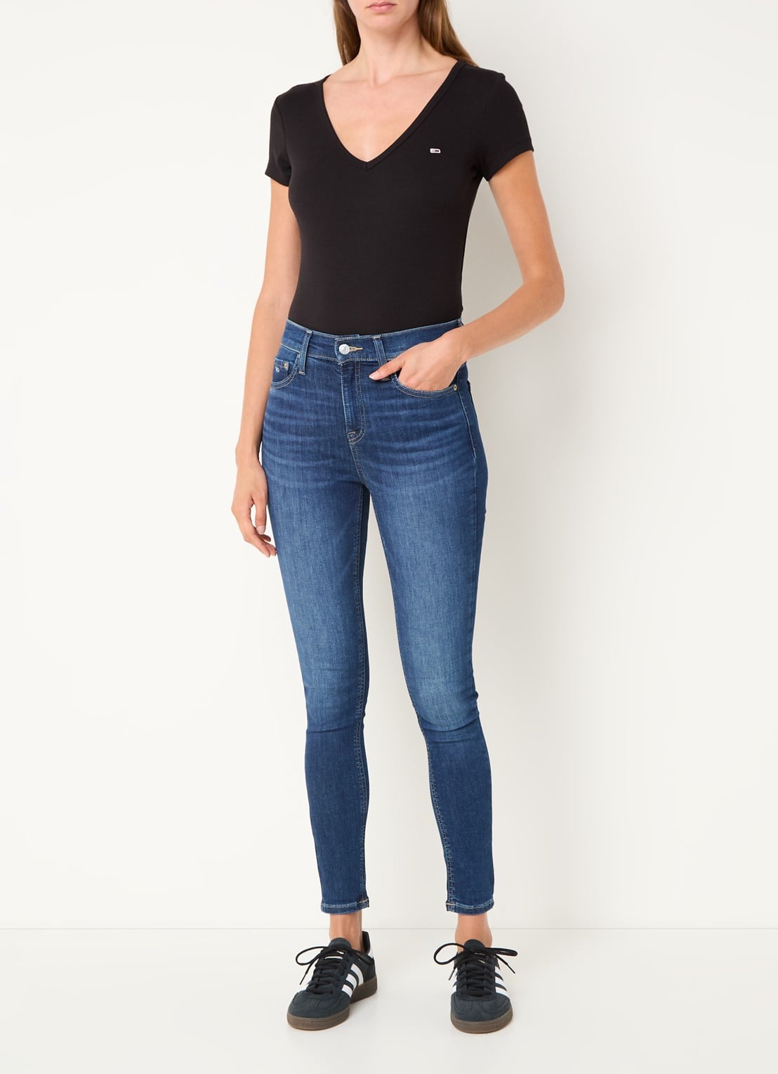 Tommy Hilfiger Fijngebreid T-shirt met logo - voorkant 3 zwart