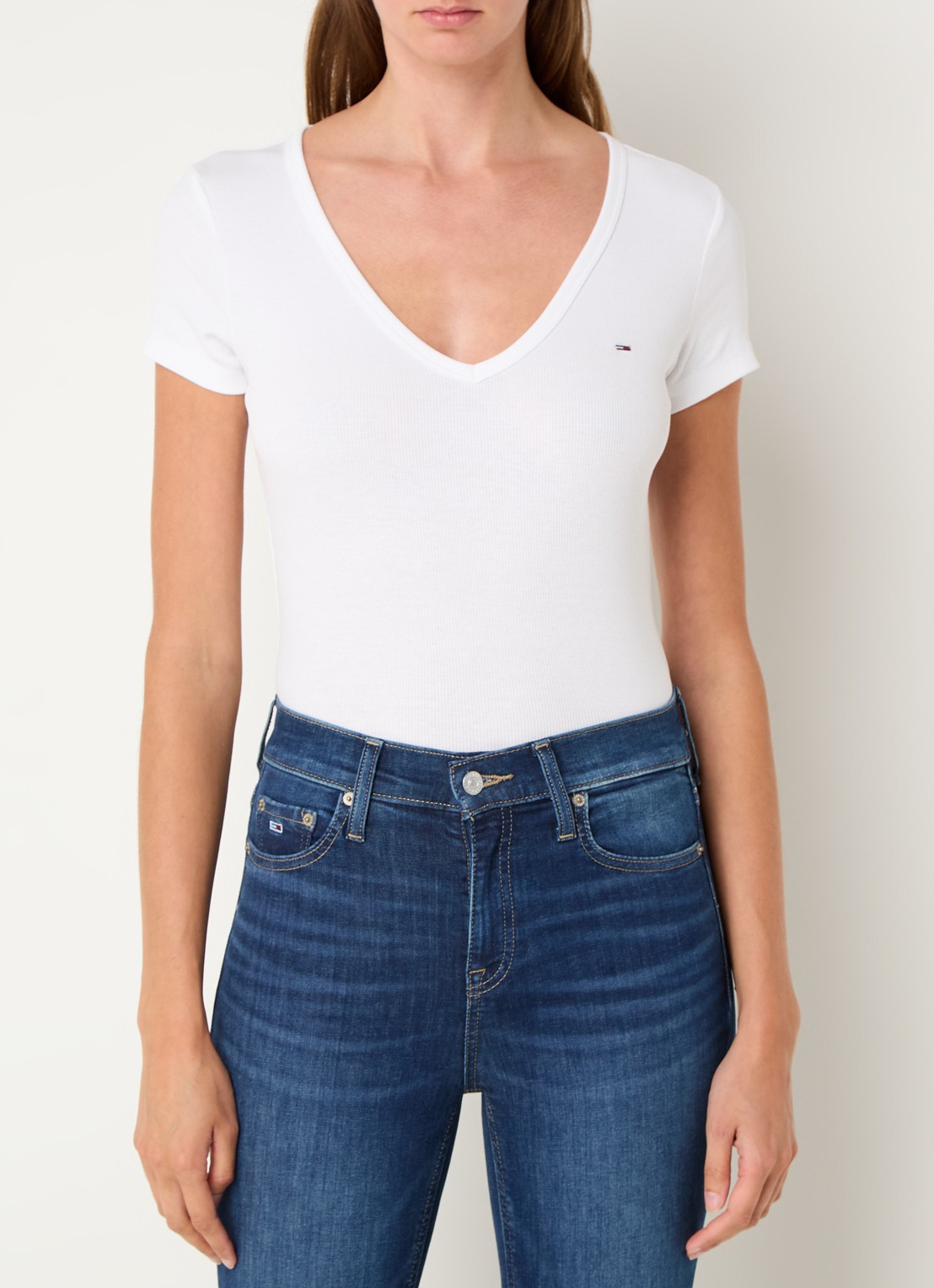 Tommy Hilfiger Fijngebreid T-shirt met logo - detail 2 wit