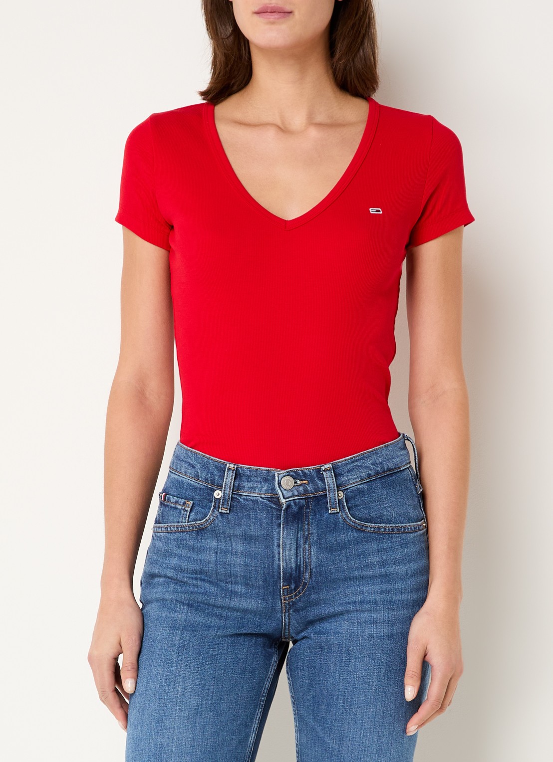 Tommy Hilfiger Fijngebreid T-shirt met logo - detail rood