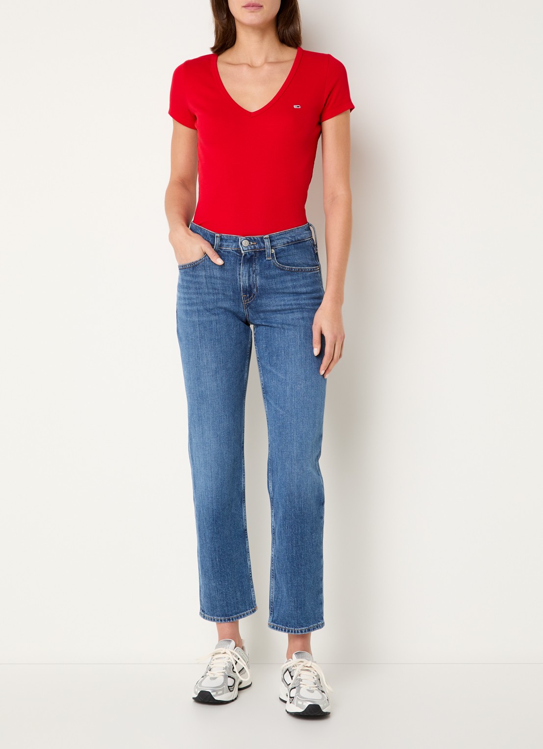 Tommy Hilfiger Fijngebreid T-shirt met logo - voorkant 3 rood