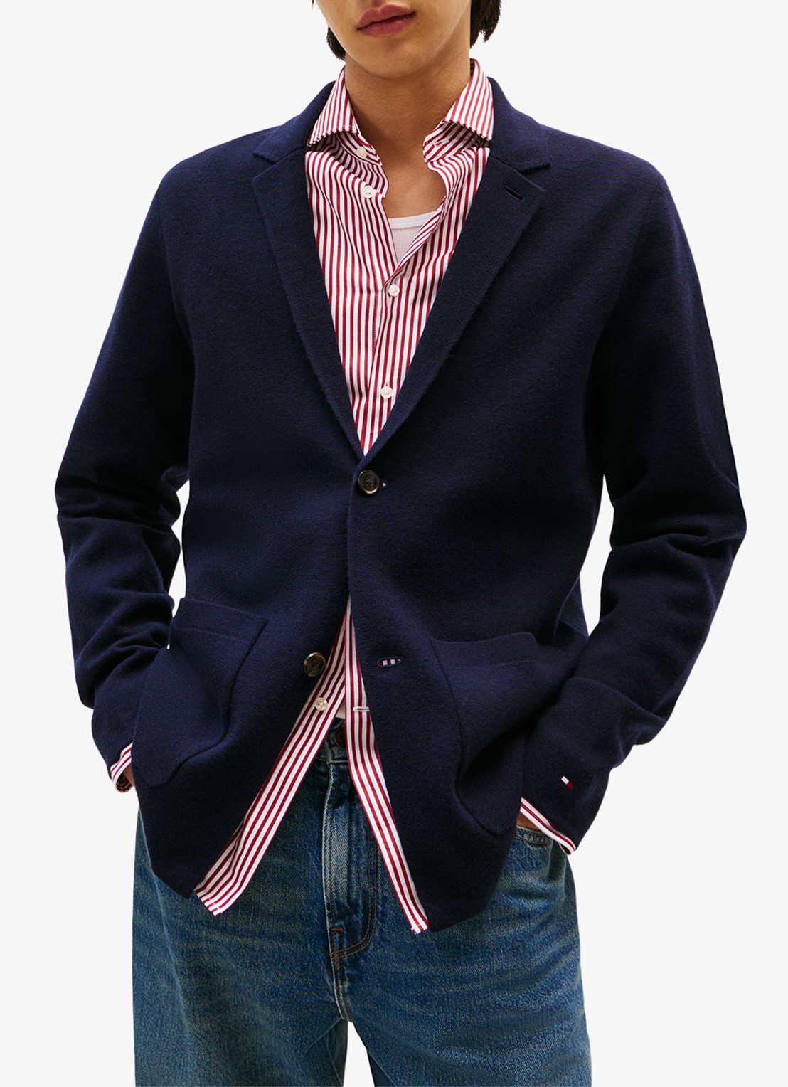 Tommy Hilfiger Fijngebreid vest in wolblend - detail 4 donkerblauw