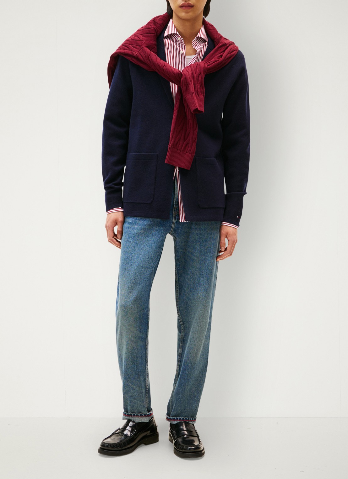 Tommy Hilfiger Fijngebreid vest in wolblend - voorkant 3 donkerblauw