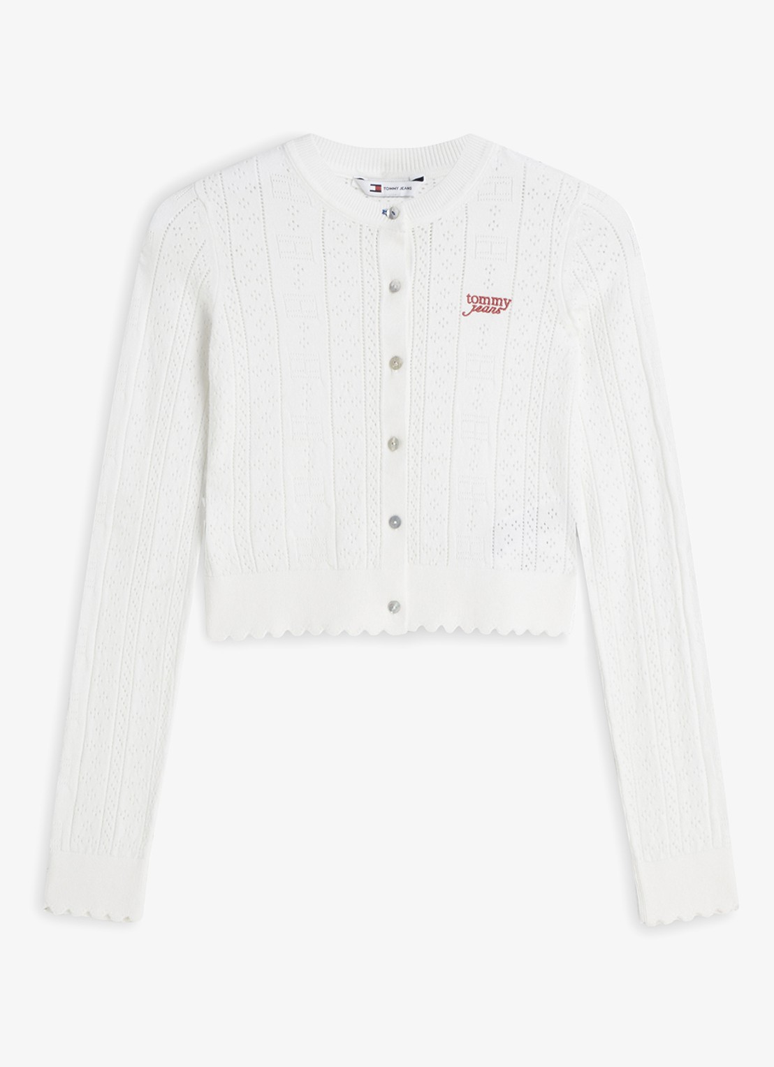 Tommy Hilfiger Fijngebreid vest met opengewerkt dessin - voorkant gebroken wit