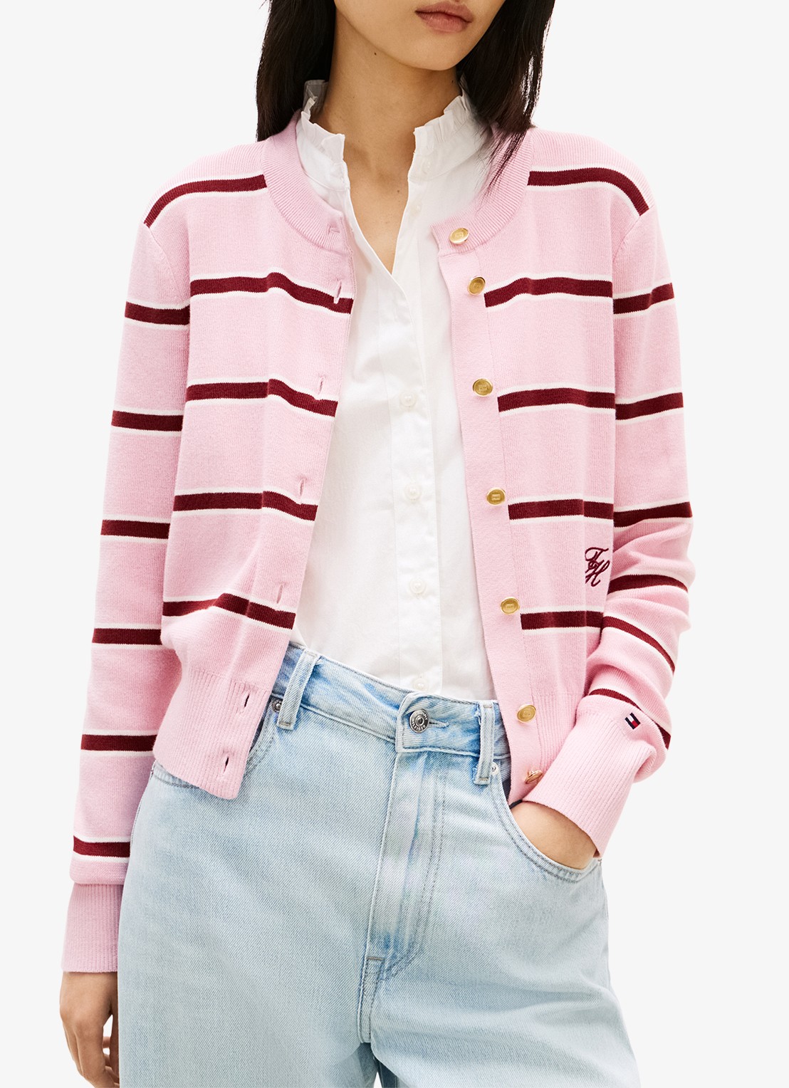 Tommy Hilfiger Fijngebreid vest met streepprint - detail roze