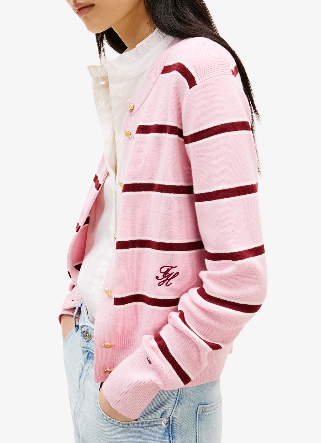Tommy Hilfiger Fijngebreid vest met streepprint - detail 2 roze