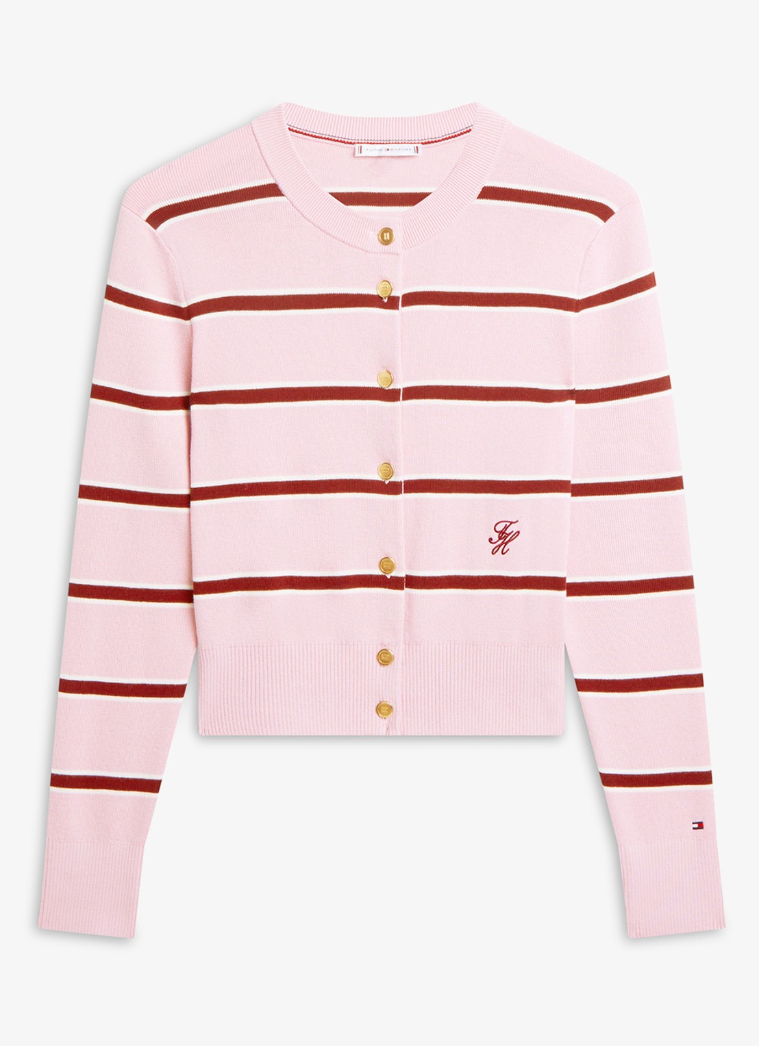 Tommy Hilfiger Fijngebreid vest met streepprint - voorkant 3 roze