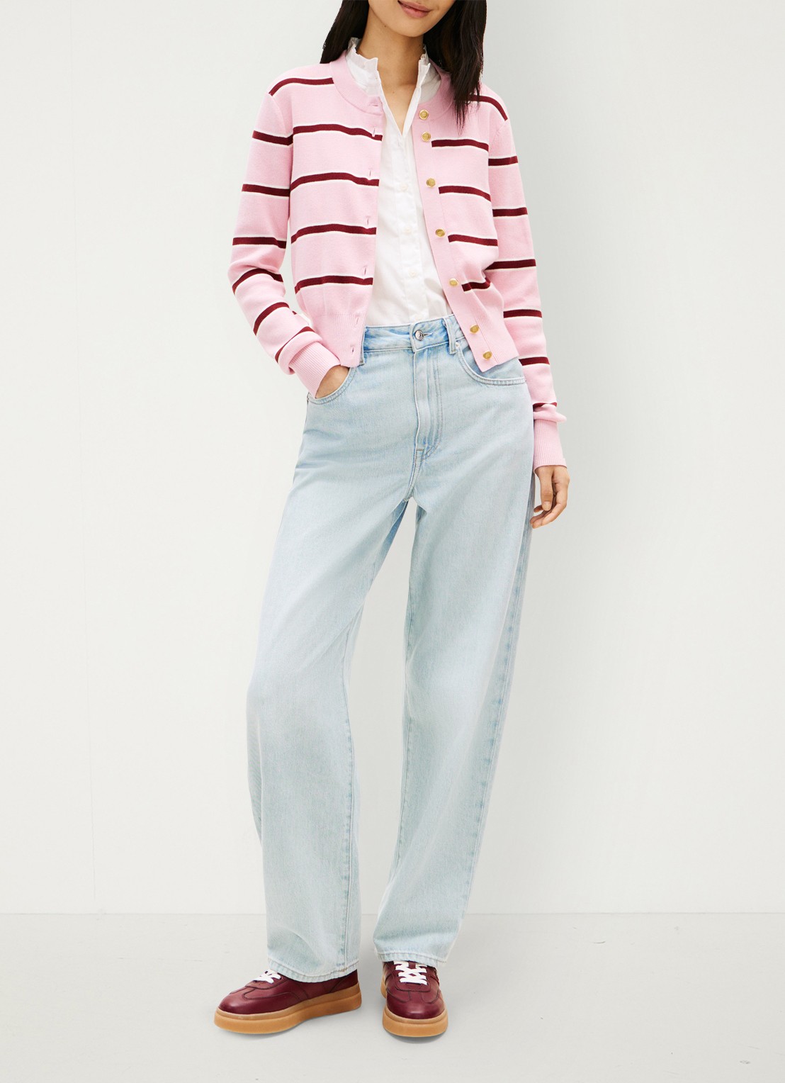 Tommy Hilfiger Fijngebreid vest met streepprint - voorkant 4 roze