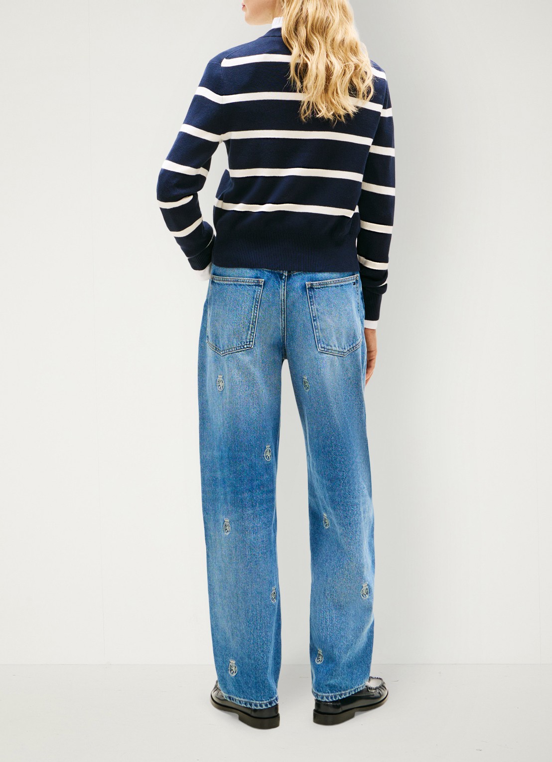 Tommy Hilfiger Fijngebreid vest met streepprint - achterkant donkerblauw