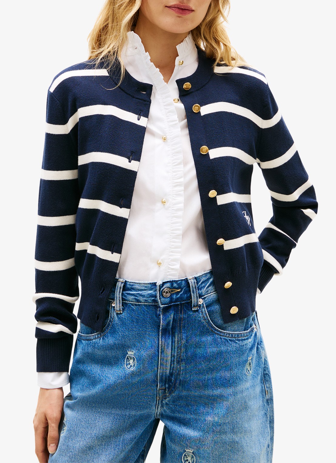 Tommy Hilfiger Fijngebreid vest met streepprint - detail 2 donkerblauw
