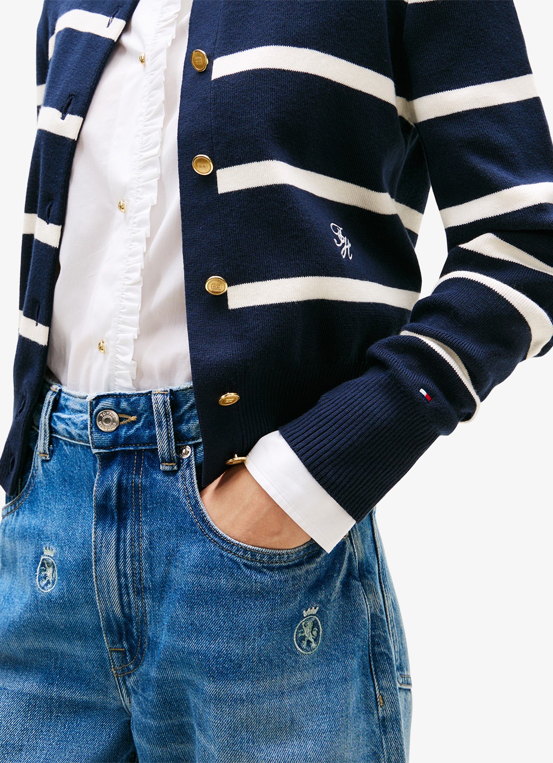 Tommy Hilfiger Fijngebreid vest met streepprint - detail 3 donkerblauw