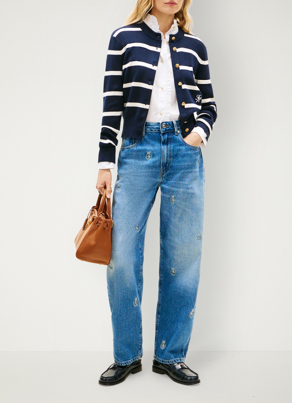 Tommy Hilfiger Fijngebreid vest met streepprint - voorkant 5 donkerblauw
