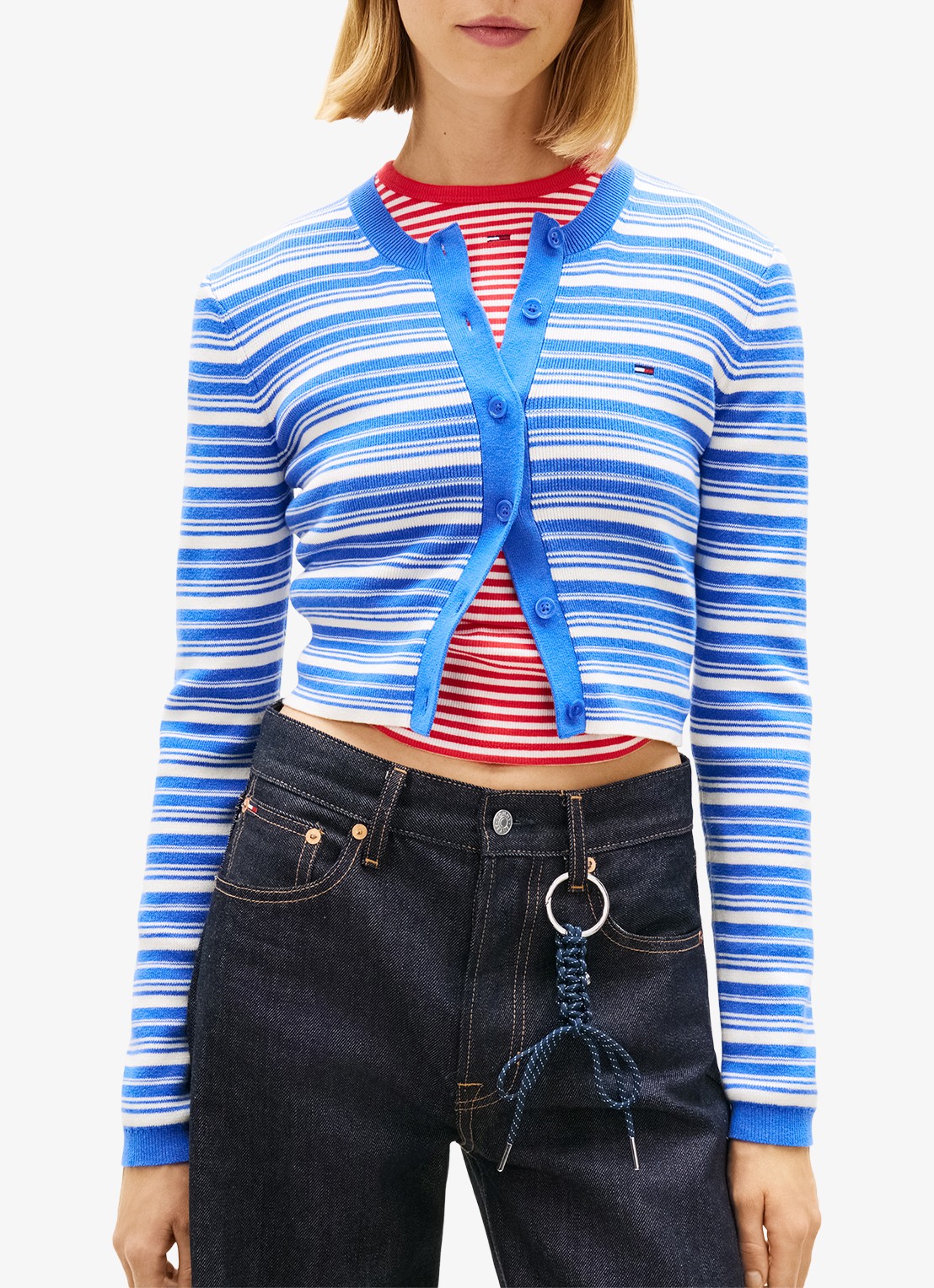Tommy Hilfiger Fijngebreid vest met streepprint - detail blauw