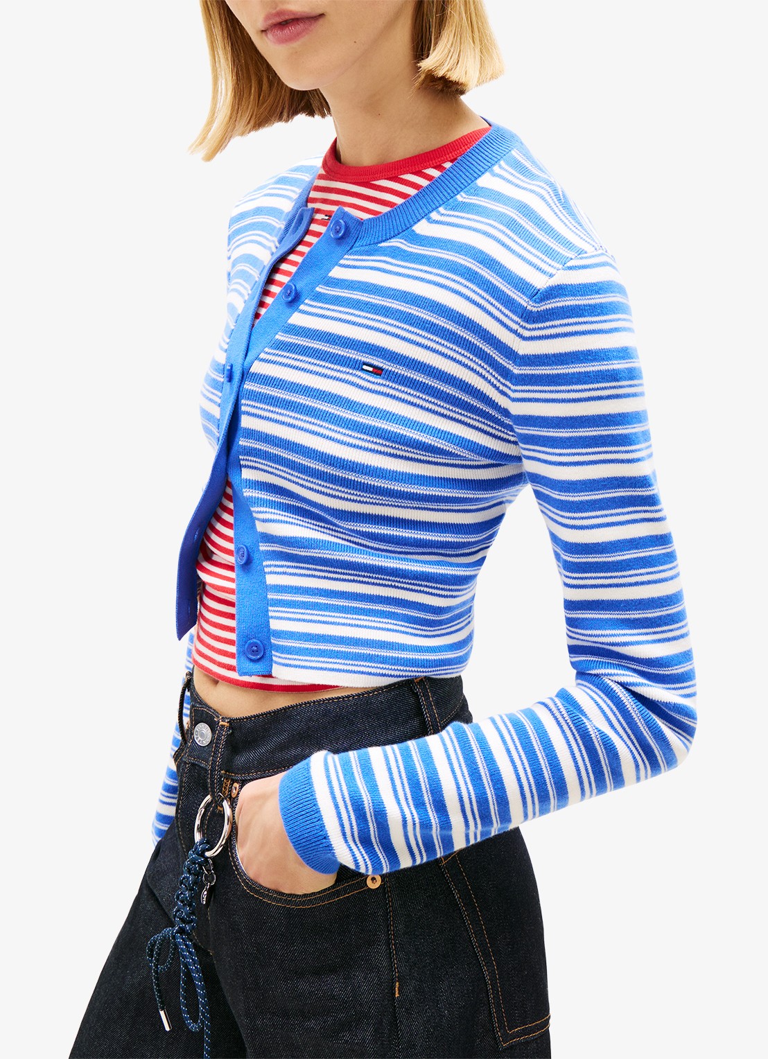 Tommy Hilfiger Fijngebreid vest met streepprint - detail 2 blauw