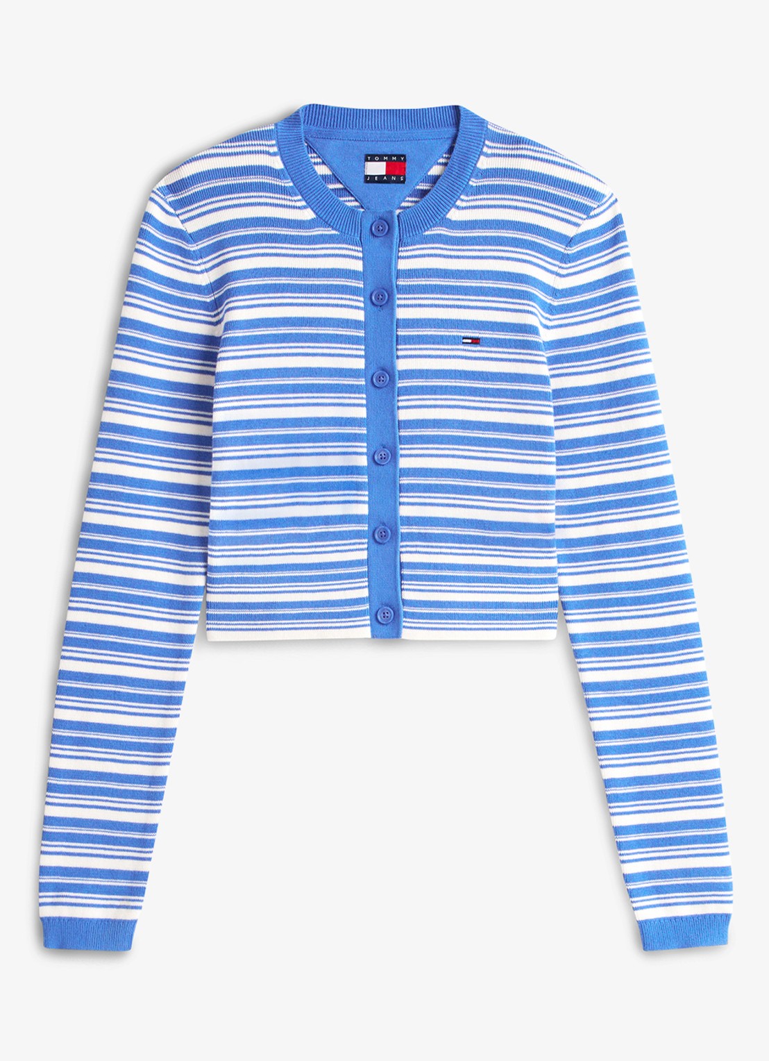 Tommy Hilfiger Fijngebreid vest met streepprint - voorkant 3 blauw