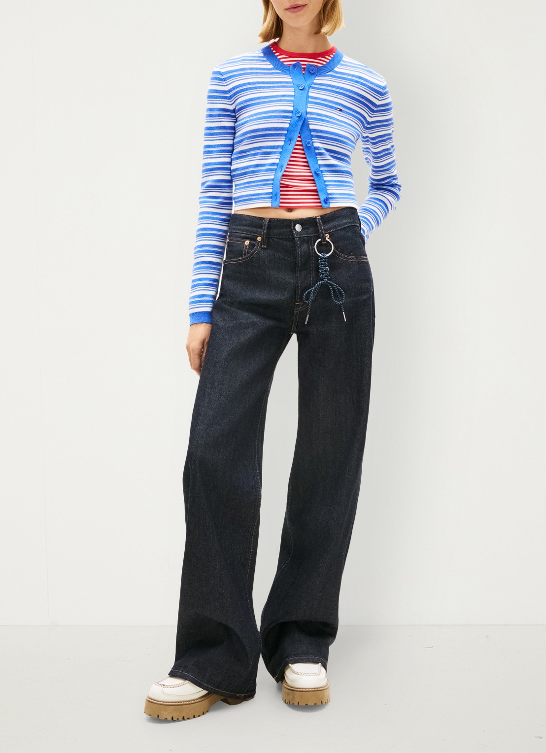 Tommy Hilfiger Fijngebreid vest met streepprint - voorkant 4 blauw