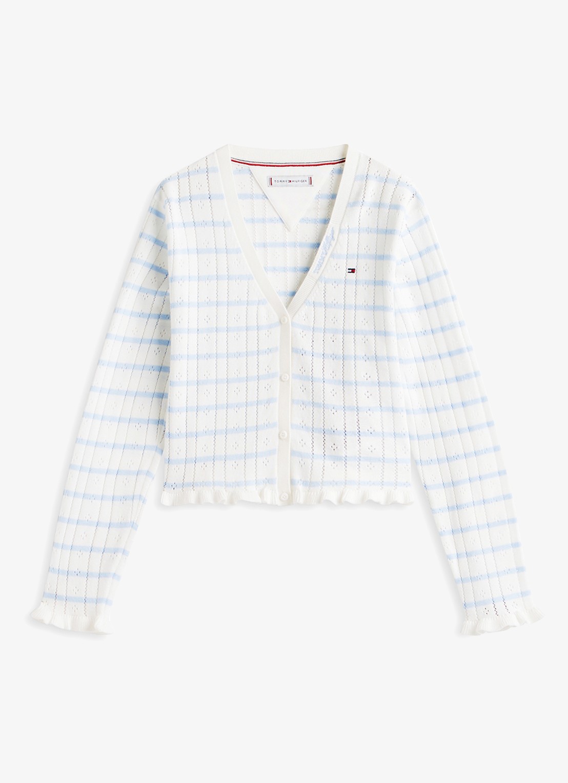 Tommy Hilfiger Fijngebreid vest met streepprint - voorkant wit
