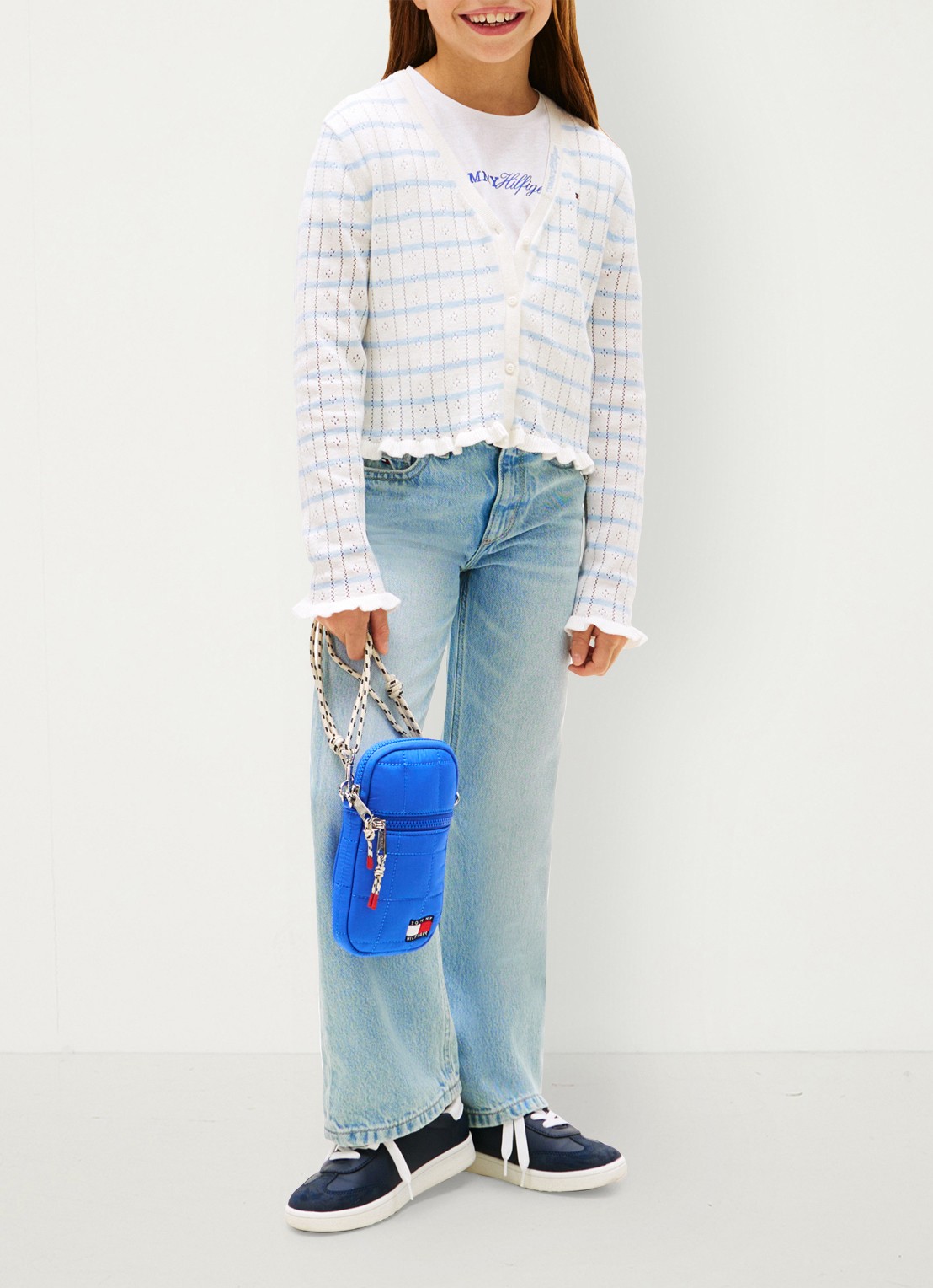 Tommy Hilfiger Fijngebreid vest met streepprint - voorkant 2 wit