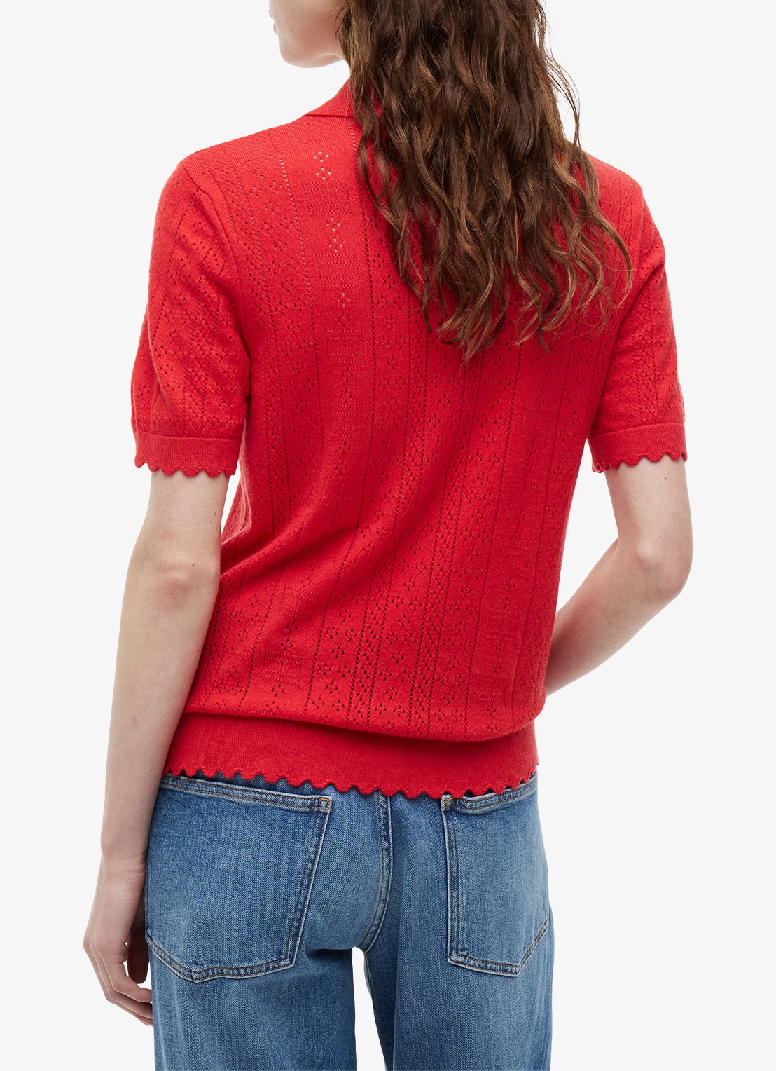Tommy Hilfiger Fijngebreide polo met opengewerkt dessin - achterkant rood
