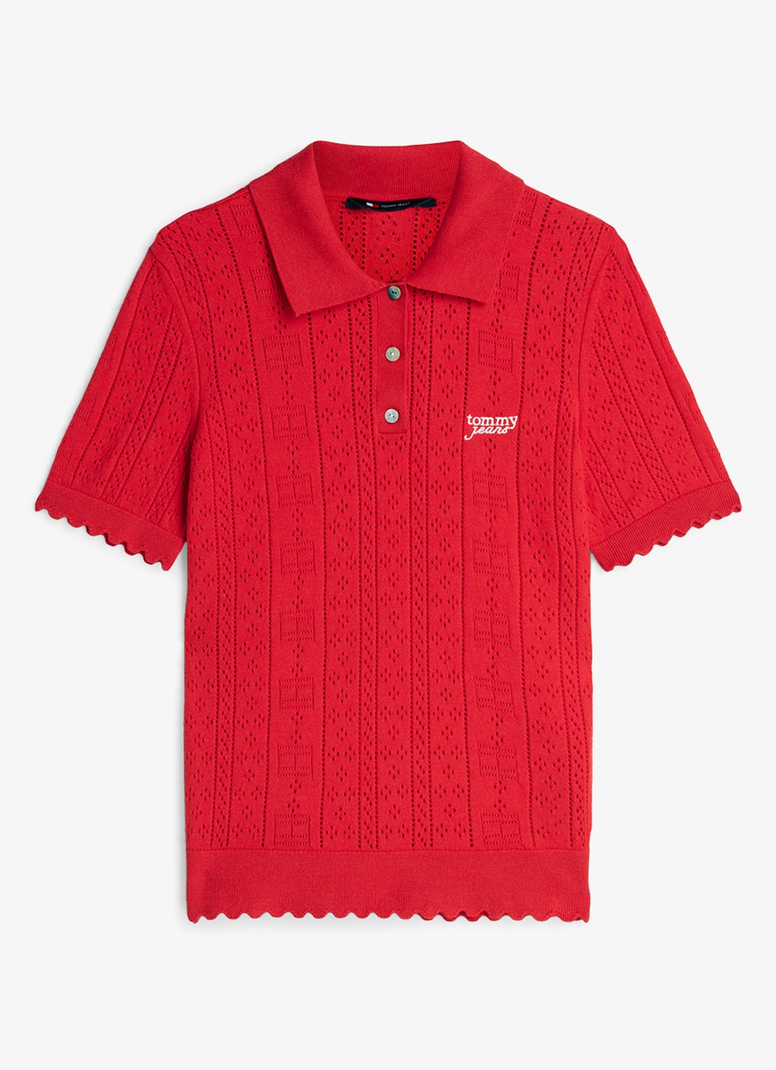 Tommy Hilfiger Fijngebreide polo met opengewerkt dessin - voorkant 4 rood