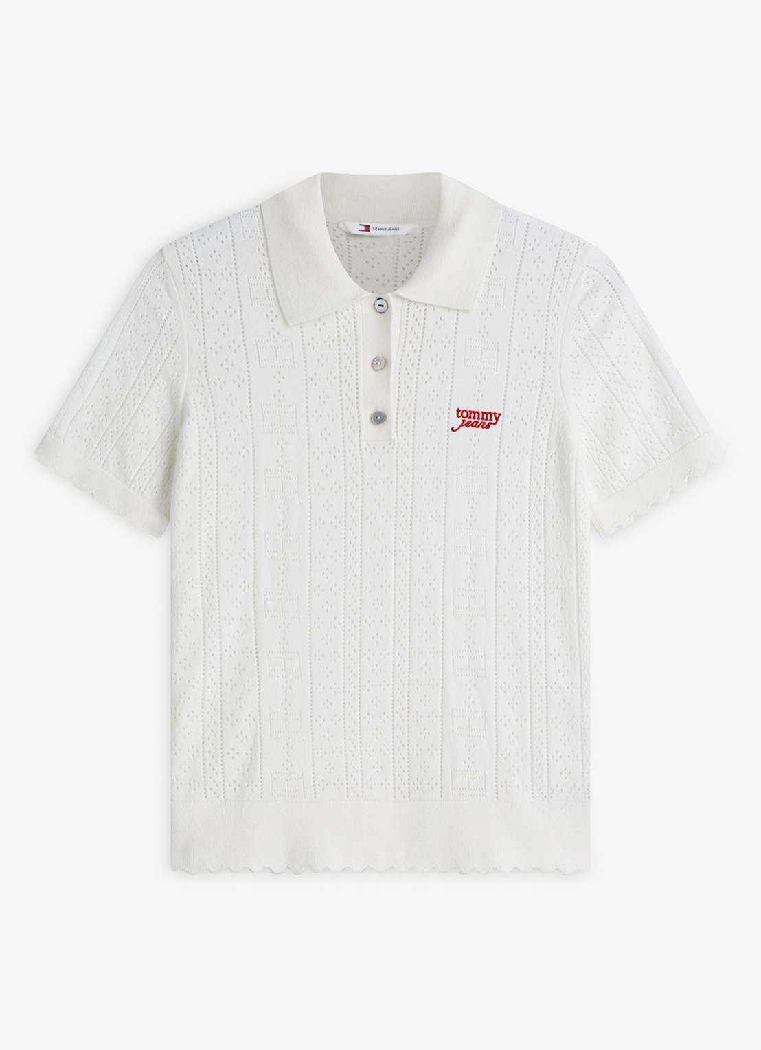 Tommy Hilfiger Fijngebreide polo met opengewerkt dessin - voorkant 4 gebroken wit