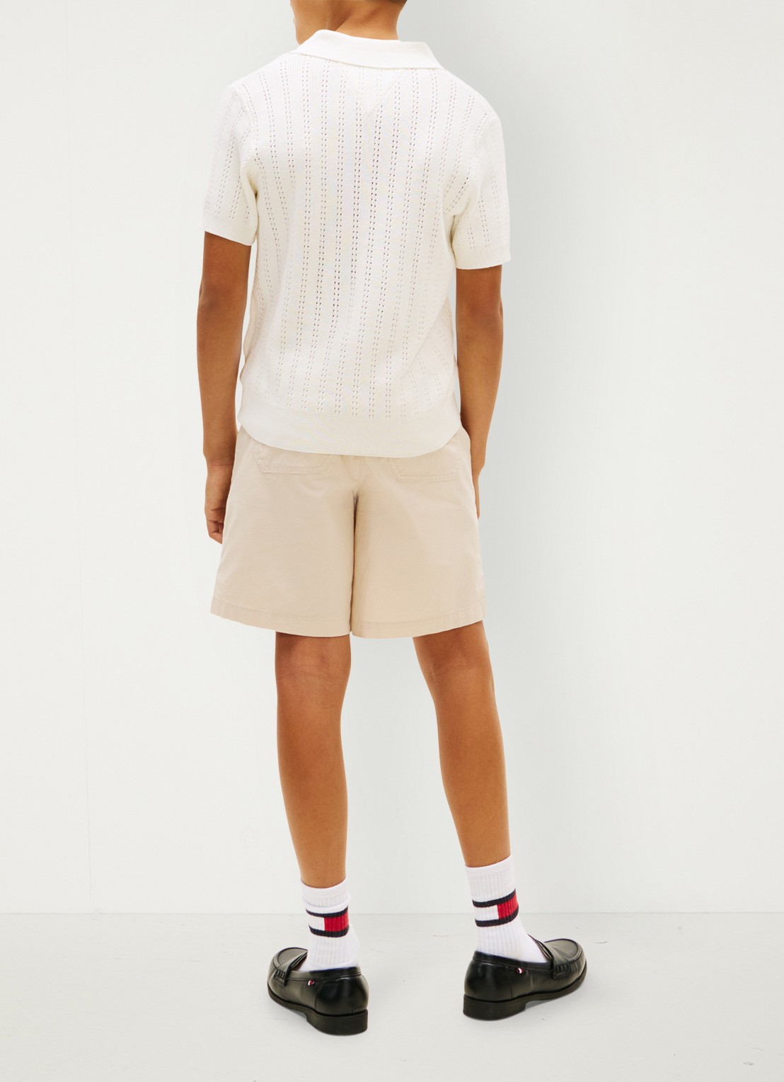 Tommy Hilfiger Fijngebreide polo met opengewerkt detail  - achterkant 3 wit