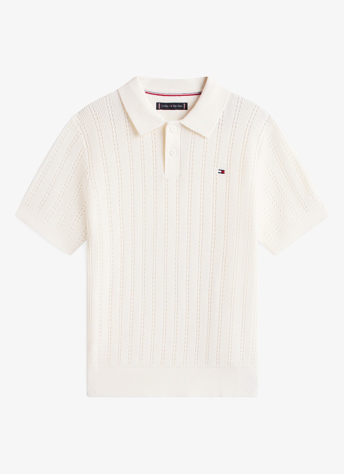 Tommy Hilfiger Fijngebreide polo met opengewerkt detail  - voorkant 4 wit