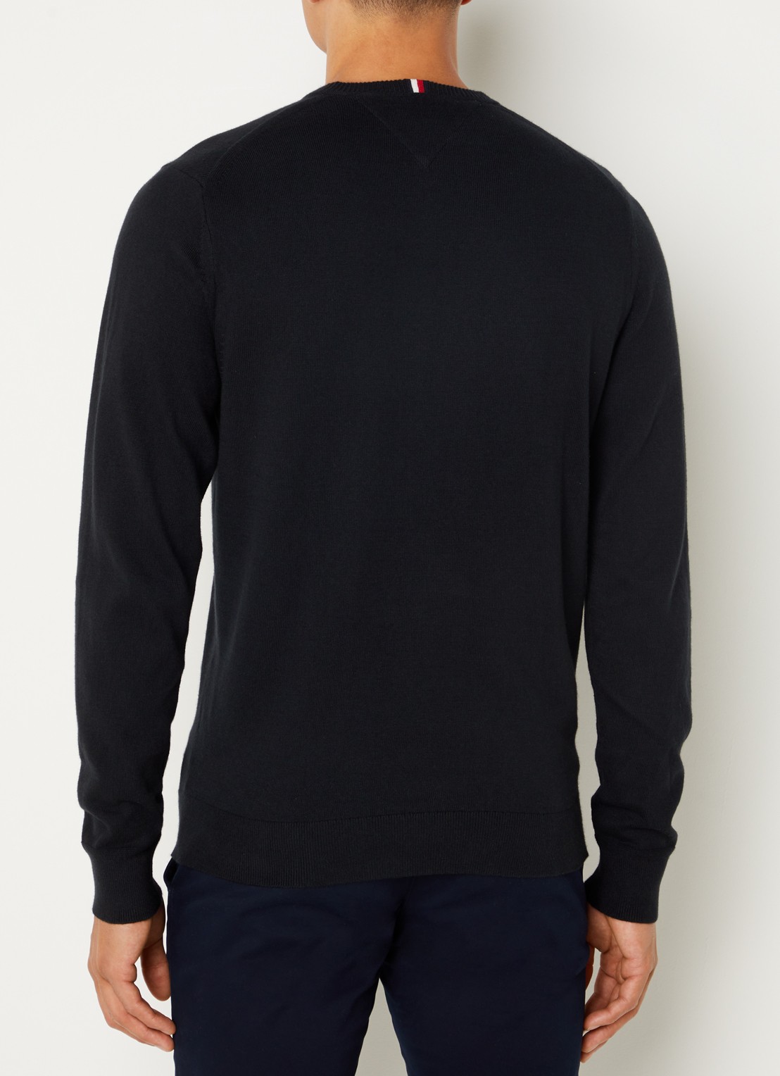 Tommy Hilfiger Fijngebreide pullover in kasjmierblend met logoborduring - achterkant 2 zwart