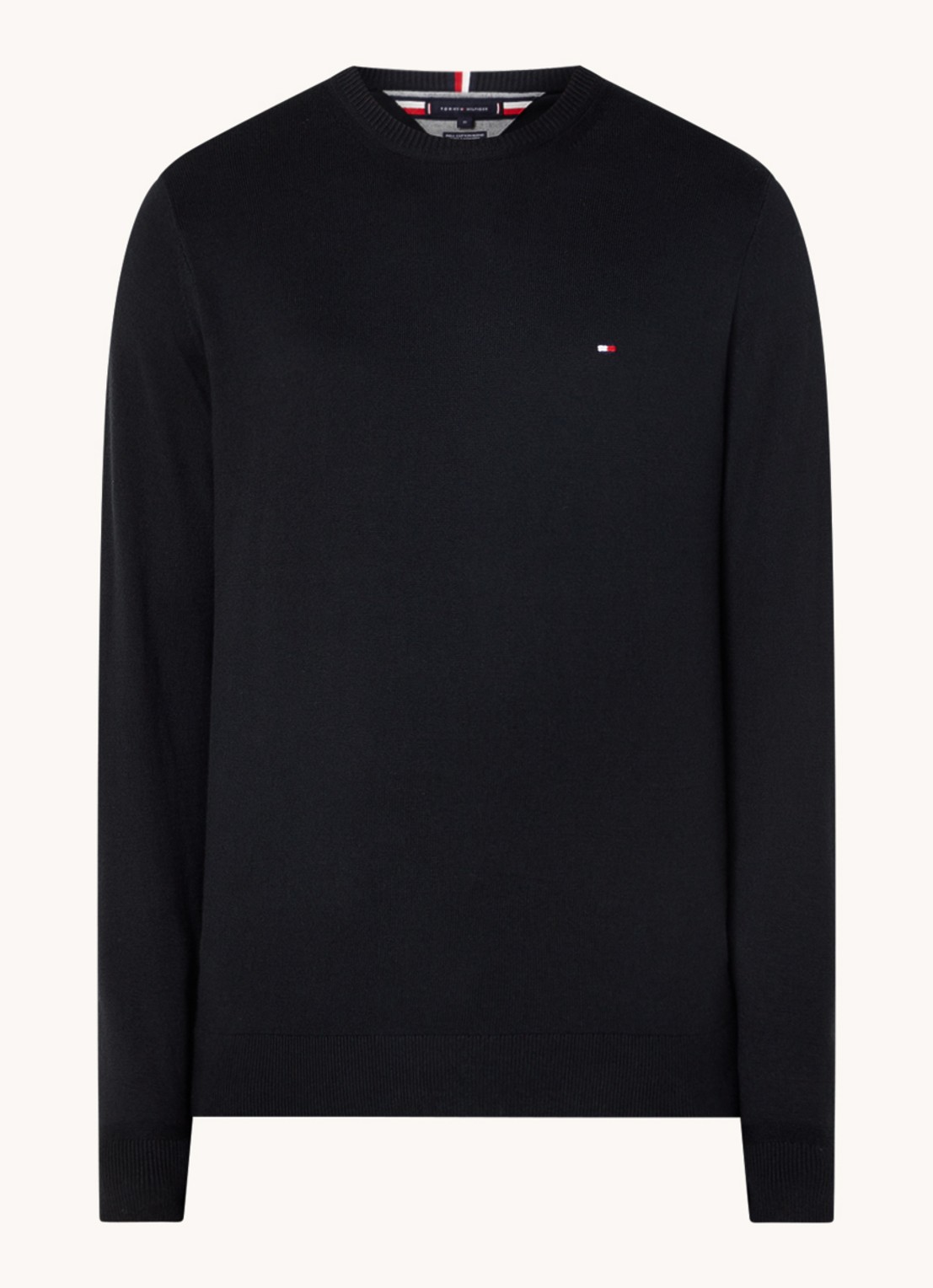 Tommy Hilfiger Fijngebreide pullover in kasjmierblend met logoborduring - voorkant 3 zwart