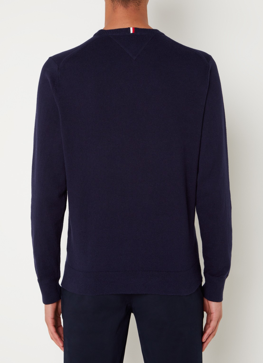 Tommy Hilfiger Fijngebreide pullover in kasjmierblend met logoborduring - achterkant 3 donkerblauw