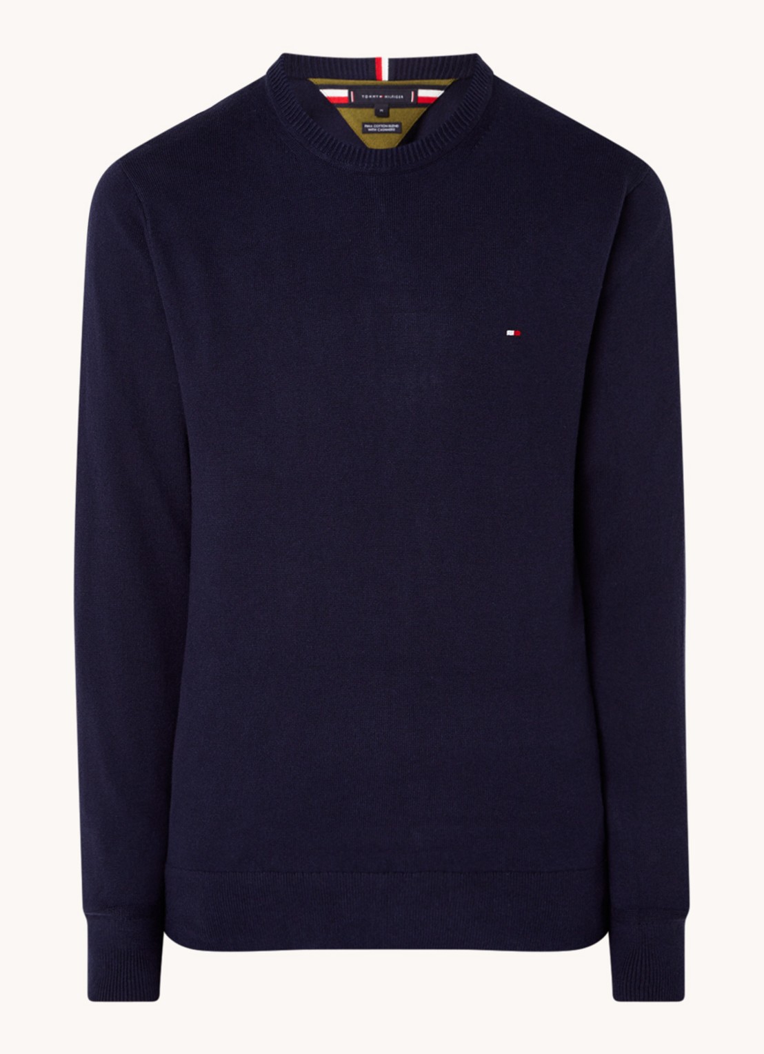 Tommy Hilfiger Fijngebreide pullover in kasjmierblend met logoborduring - voorkant 4 donkerblauw