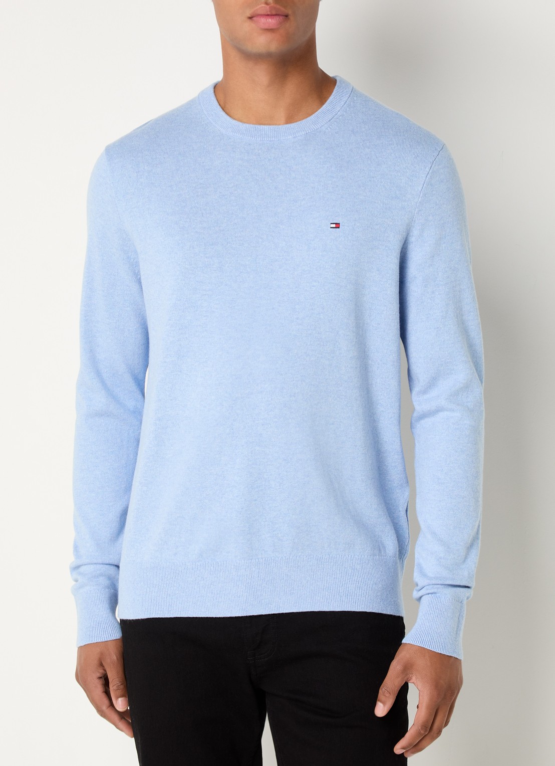 Tommy Hilfiger Fijngebreide pullover in kasjmierblend met logoborduring - detail lichtblauw