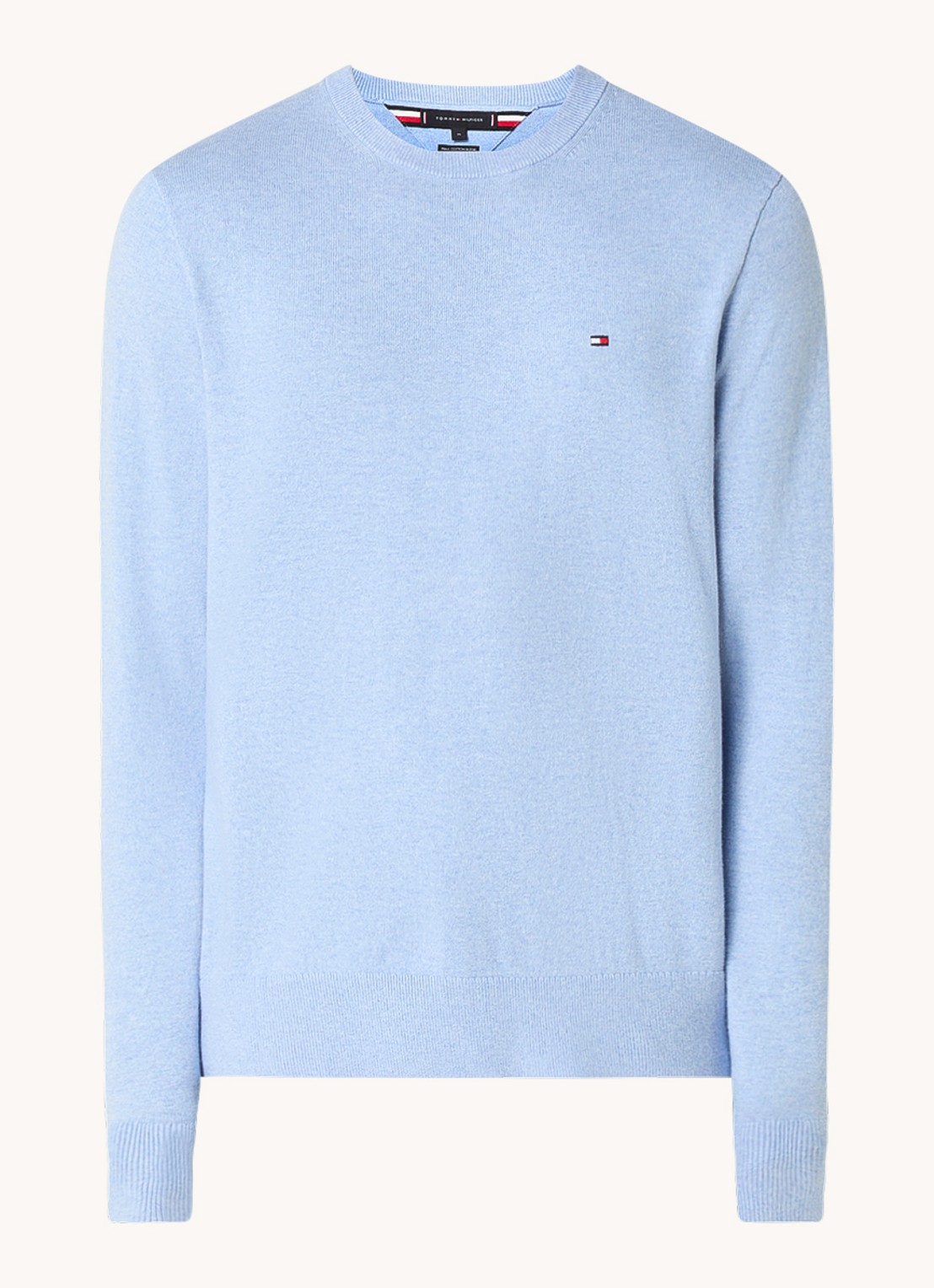 Tommy Hilfiger Fijngebreide pullover in kasjmierblend met logoborduring - voorkant 2 lichtblauw