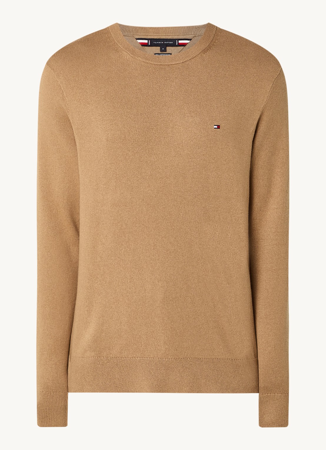 Tommy Hilfiger Fijngebreide pullover in kasjmierblend met logoborduring - voorkant 3 lichtbruin