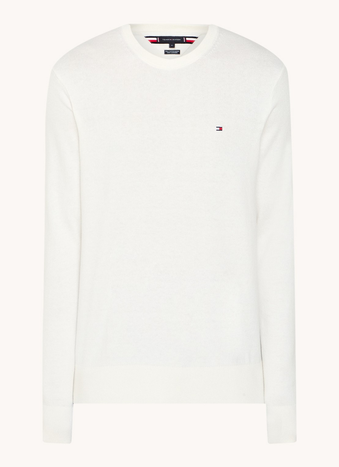 Tommy Hilfiger Fijngebreide pullover in kasjmierblend met logoborduring - voorkant 3 wit