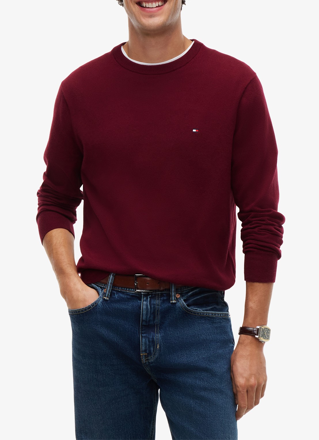 Tommy Hilfiger Fijngebreide pullover in kasjmierblend met logoborduring - detail burgundy-vlp / rood