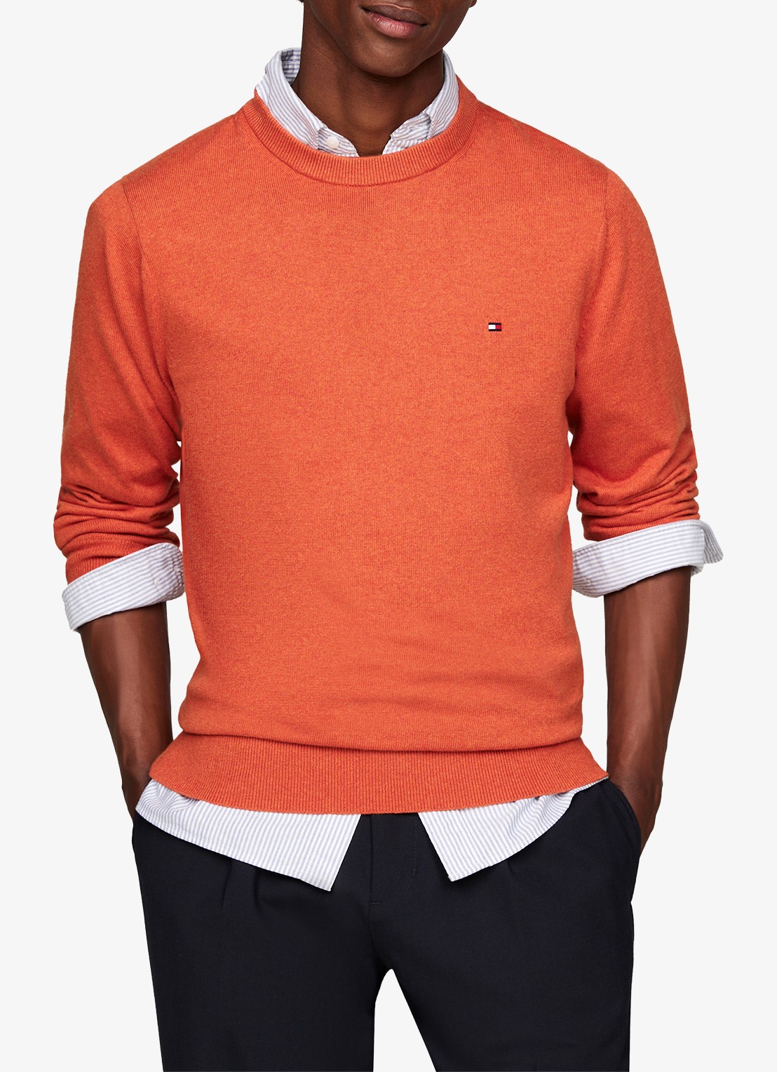 Tommy Hilfiger Fijngebreide pullover in kasjmierblend met logoborduring - detail orange