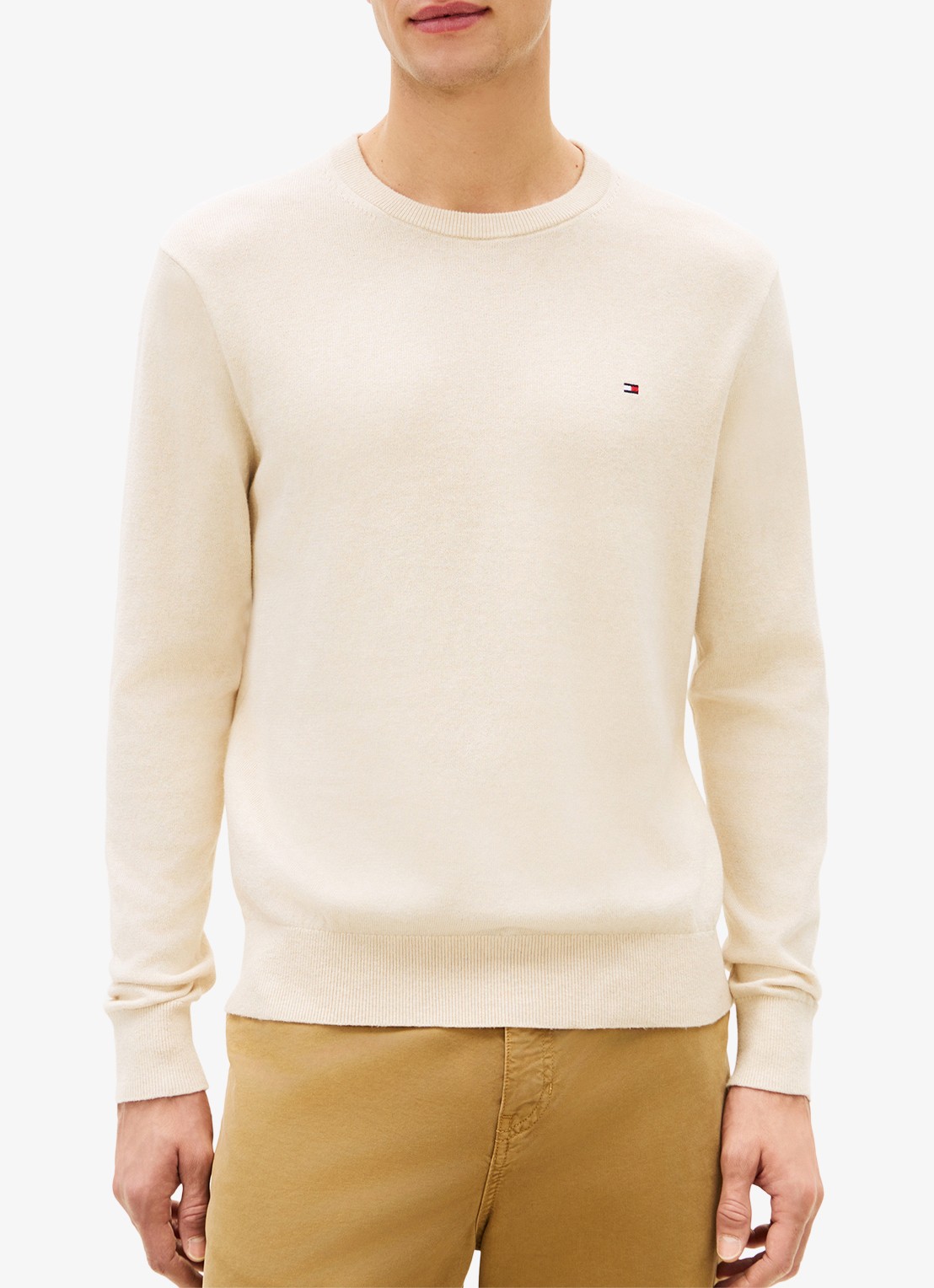 Tommy Hilfiger Fijngebreide pullover in kasjmierblend met logoborduring - detail 2 beige