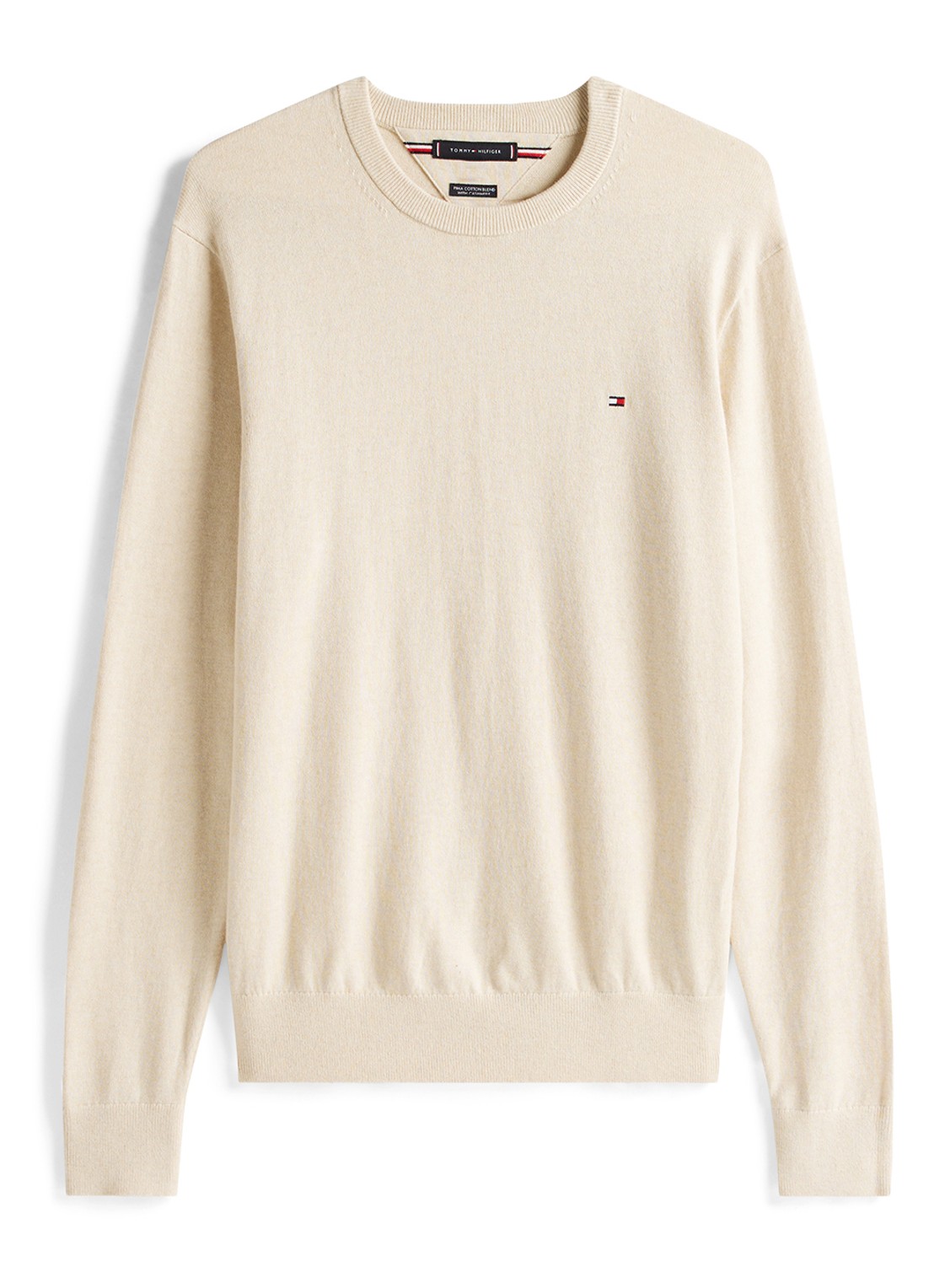 Tommy Hilfiger Fijngebreide pullover in kasjmierblend met logoborduring - voorkant 3 beige