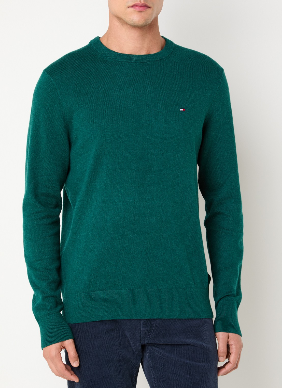 Tommy Hilfiger Fijngebreide pullover in kasjmierblend met logoborduring - detail 2 zeegroen