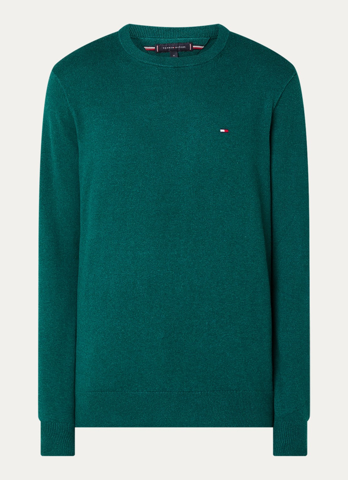 Tommy Hilfiger Fijngebreide pullover in kasjmierblend met logoborduring - voorkant 3 zeegroen