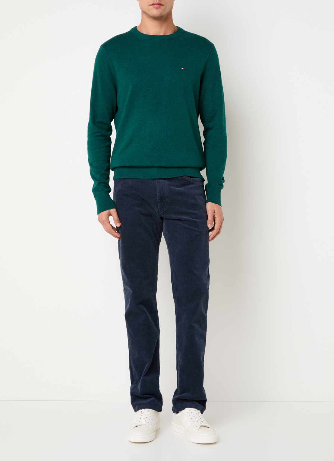 Tommy Hilfiger Fijngebreide pullover in kasjmierblend met logoborduring - voorkant 4 zeegroen
