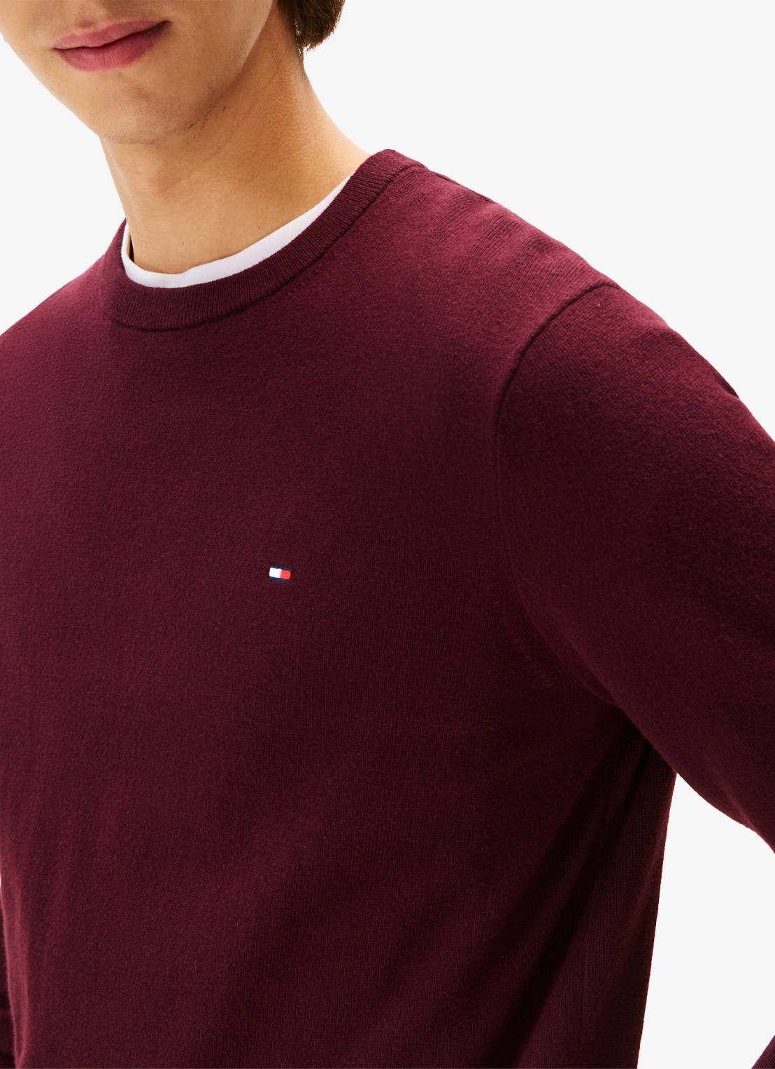 Tommy Hilfiger Fijngebreide pullover in kasjmierblend met logoborduring - detail 2 bordeauxrood