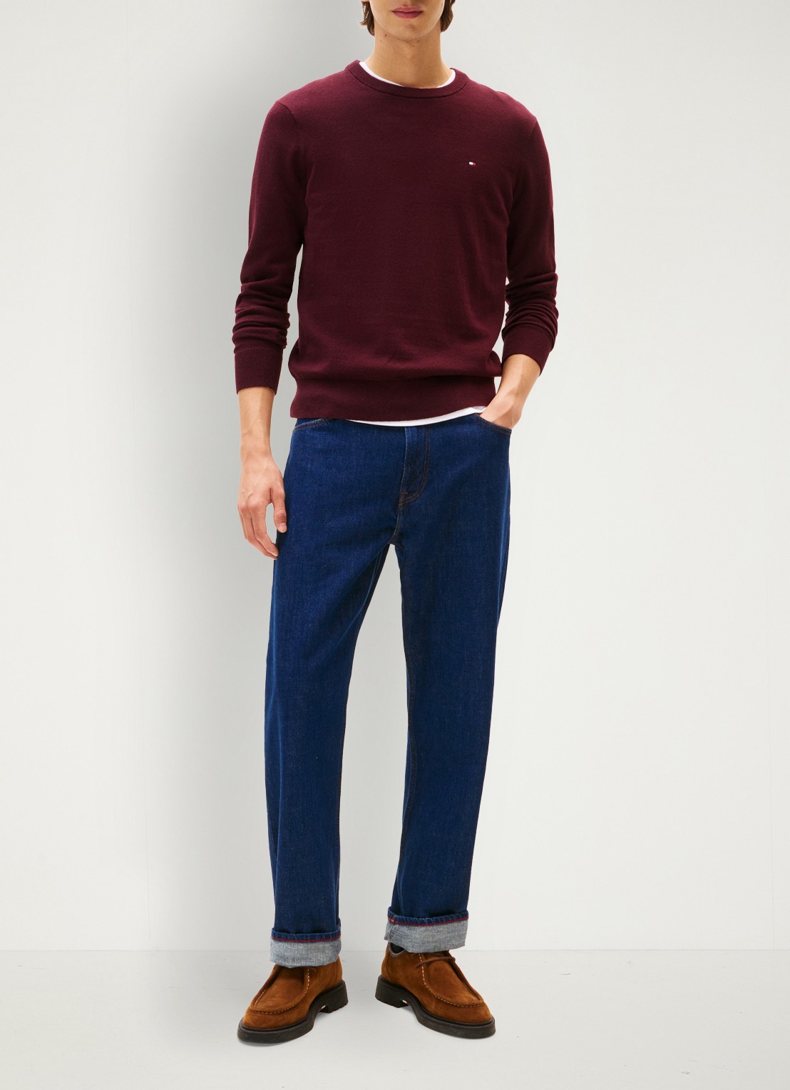 Tommy Hilfiger Fijngebreide pullover in kasjmierblend met logoborduring - voorkant 5 bordeauxrood