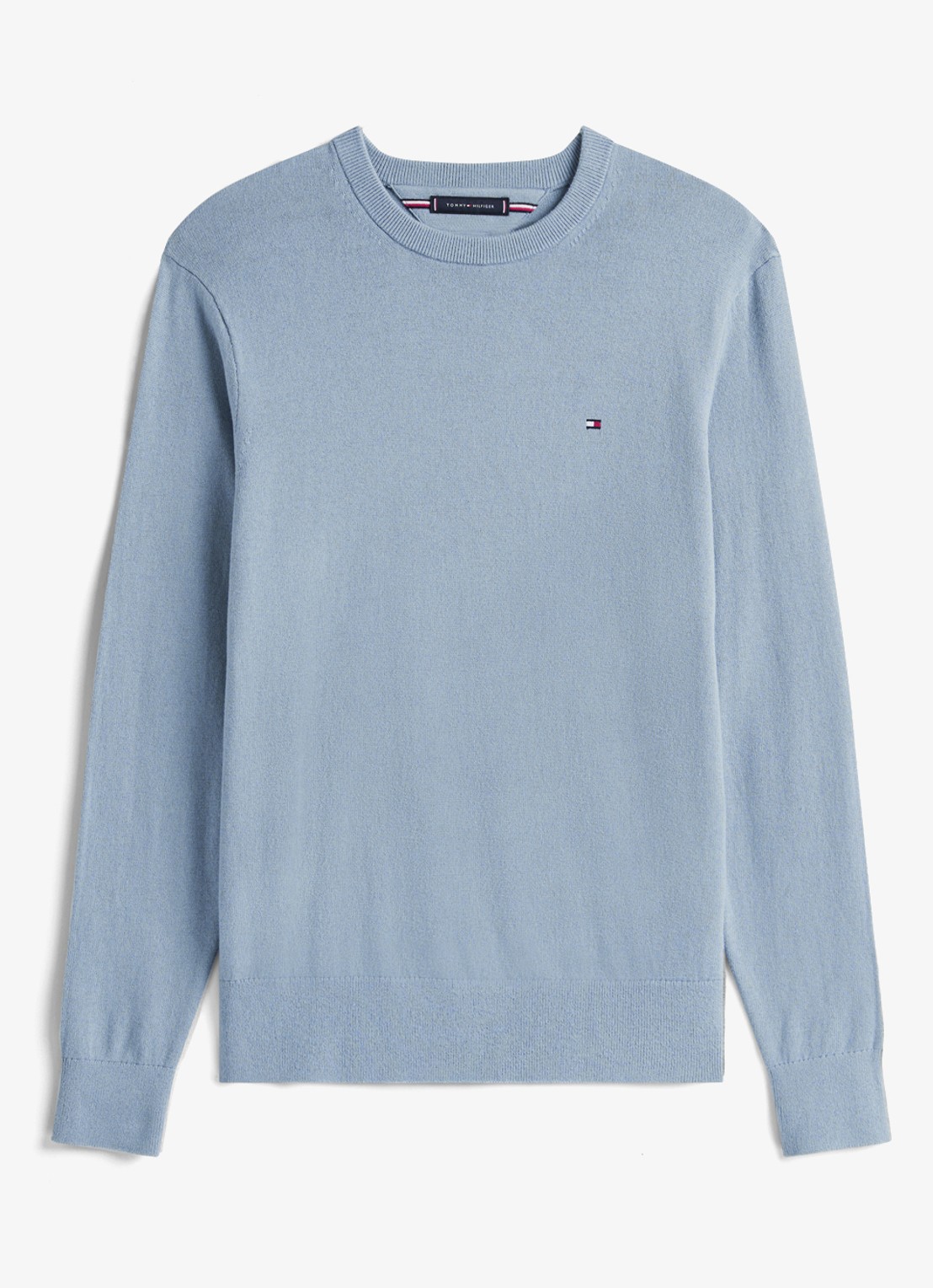 Tommy Hilfiger Fijngebreide pullover in kasjmierblend met logoborduring - voorkant brisk blue-c2b / lichtblauw