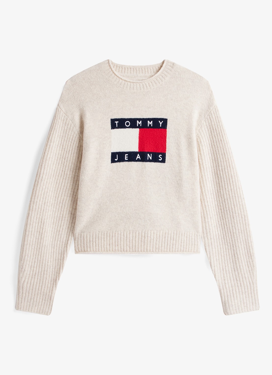 Tommy Hilfiger Fijngebreide pullover met ingebreid patroon - voorkant 3 gebroken wit