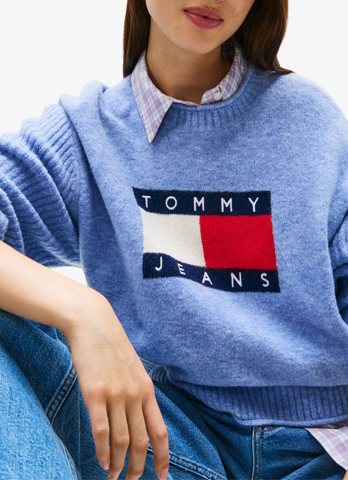 Tommy Hilfiger Fijngebreide pullover met ingebreid patroon - detail 5 lichtblauw