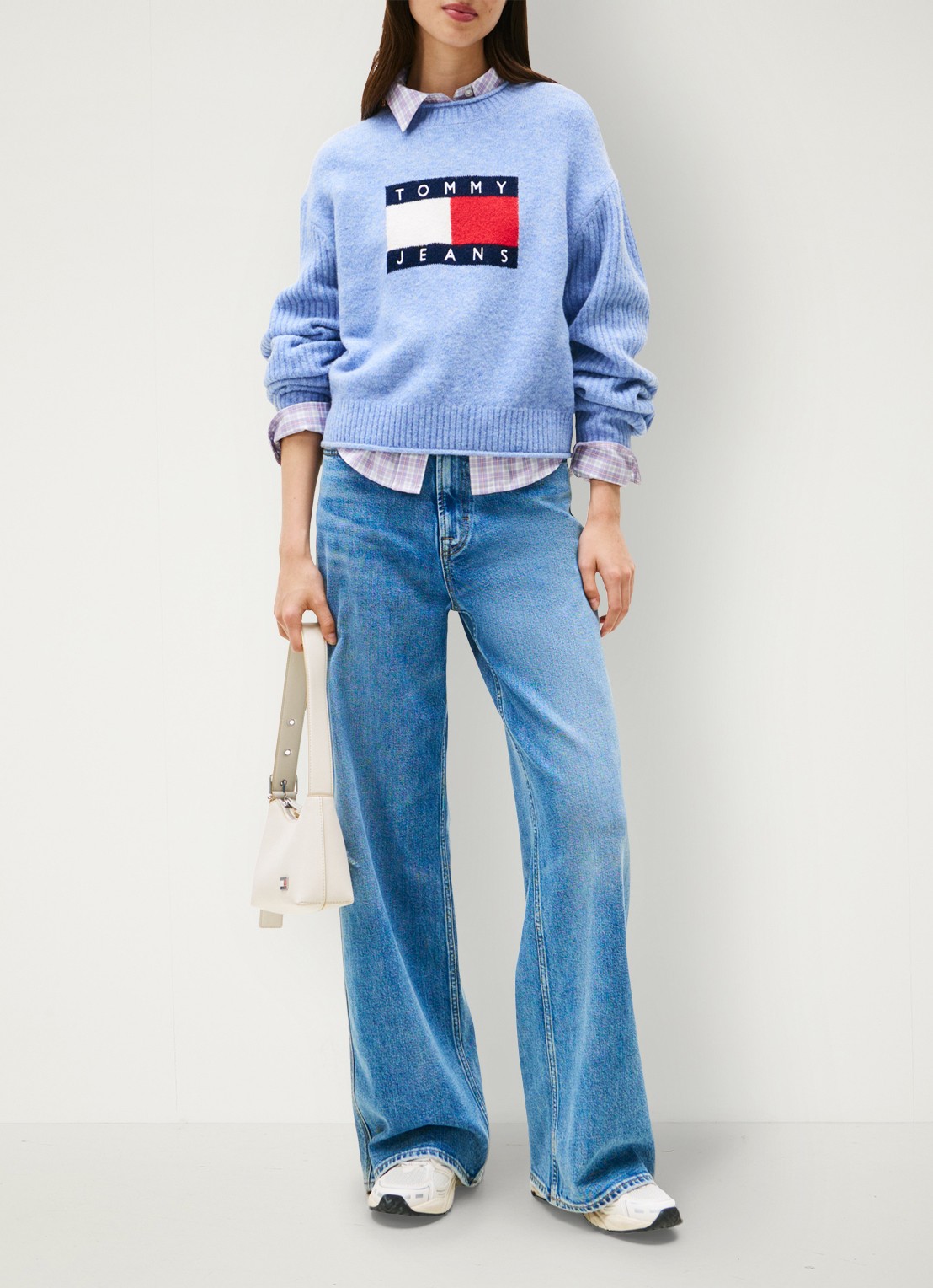 Tommy Hilfiger Fijngebreide pullover met ingebreid patroon - voorkant 3 lichtblauw