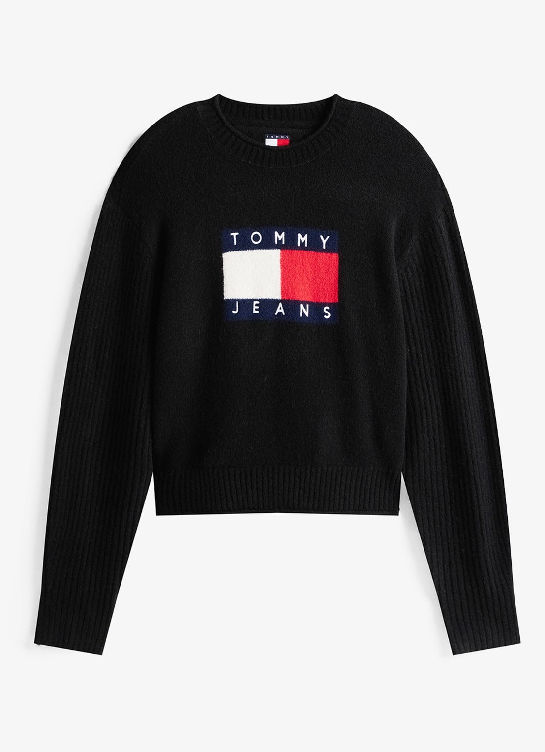 Tommy Hilfiger Fijngebreide pullover met ingebreid patroon - voorkant 2 zwart