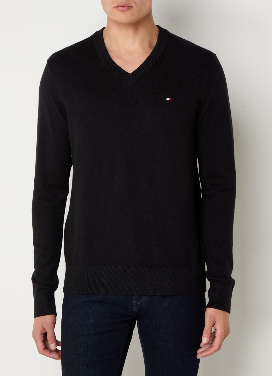 Tommy Hilfiger Fijngebreide pullover met logo - detail zwart